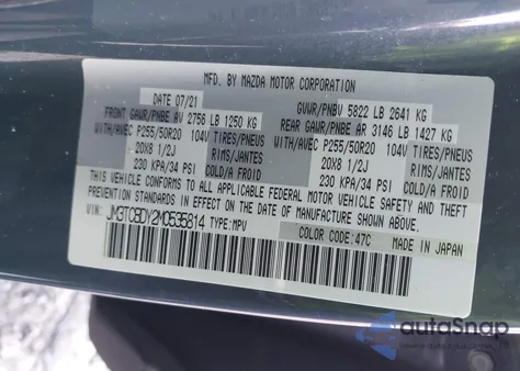 2021 Mazda Cx-9 Carbon Edition from USA, damaged, VIN JM3TCBDY2M0535814